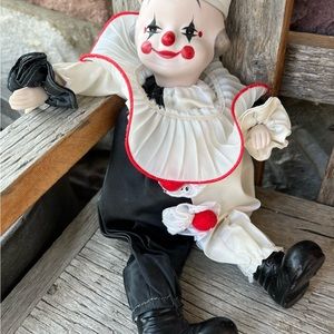 Vintage 80's Porcelain Clown Doll Musical Wind Up - Original Box!